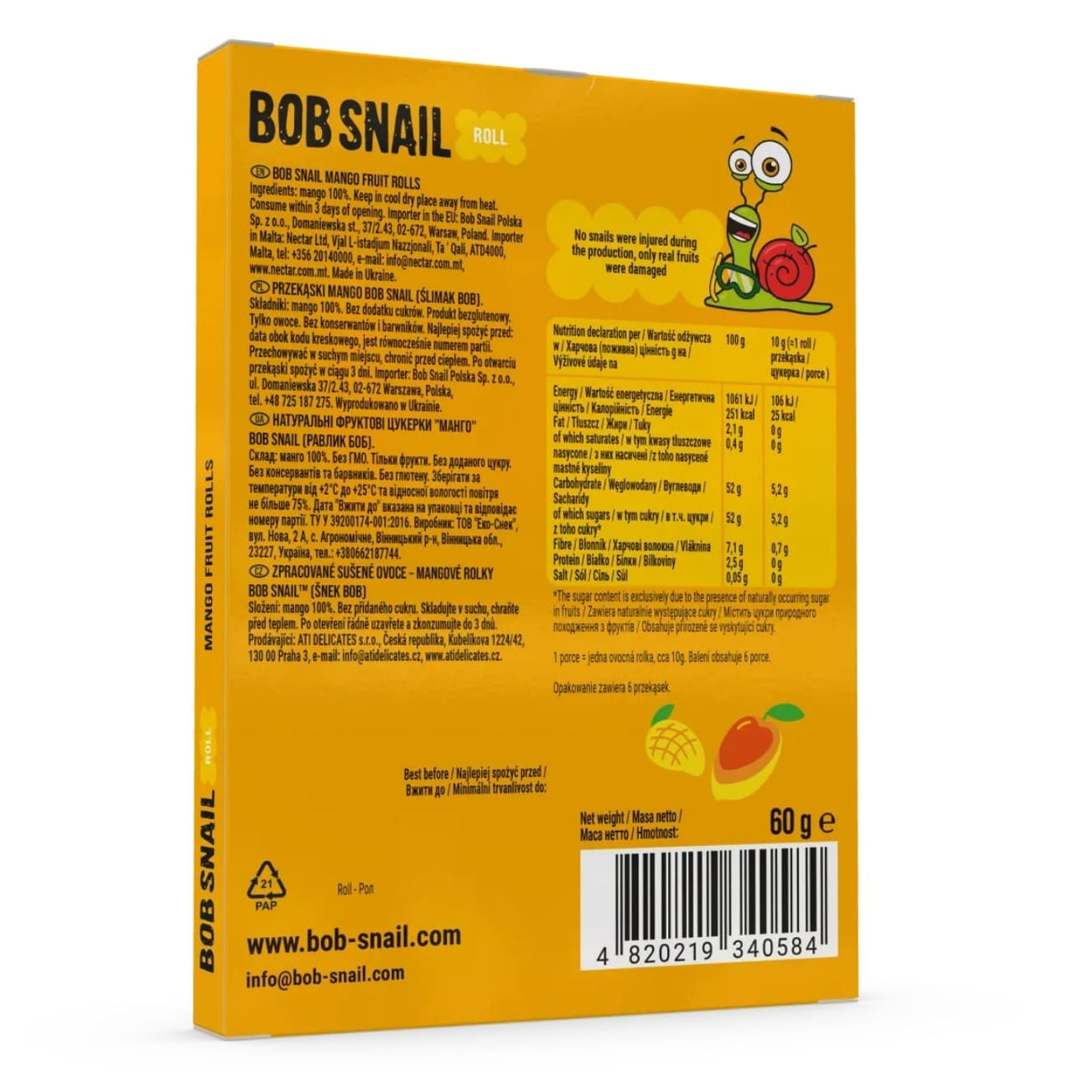 Bob Snail Rollsy Fruit, Mango - 60 g