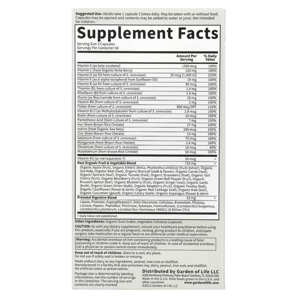 Garden of Life Vitamin Code RAW Prenatal - 180 Capsules