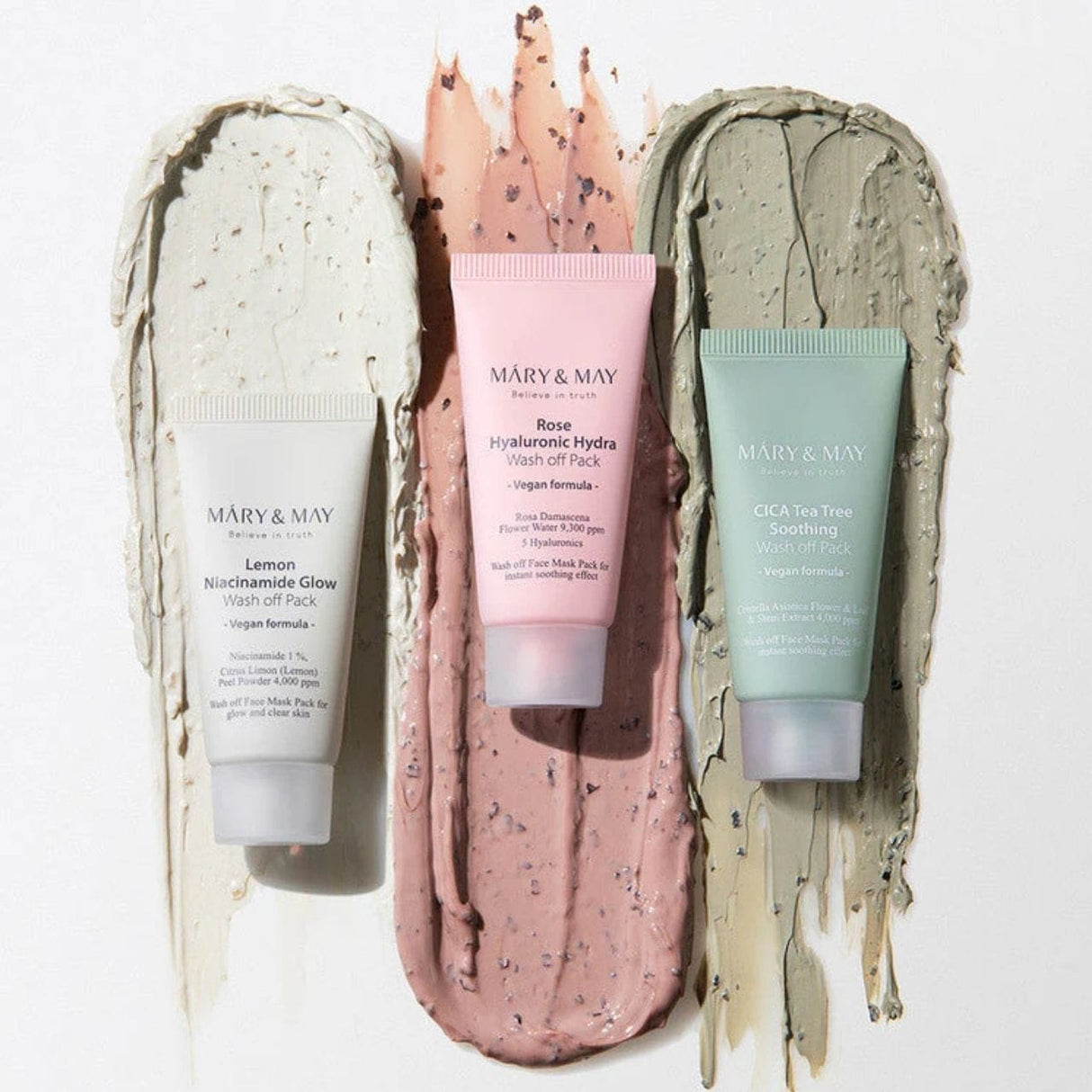 Mary&May Vegan Wash Off Face Mask Set + Brush - 5 x 30 g