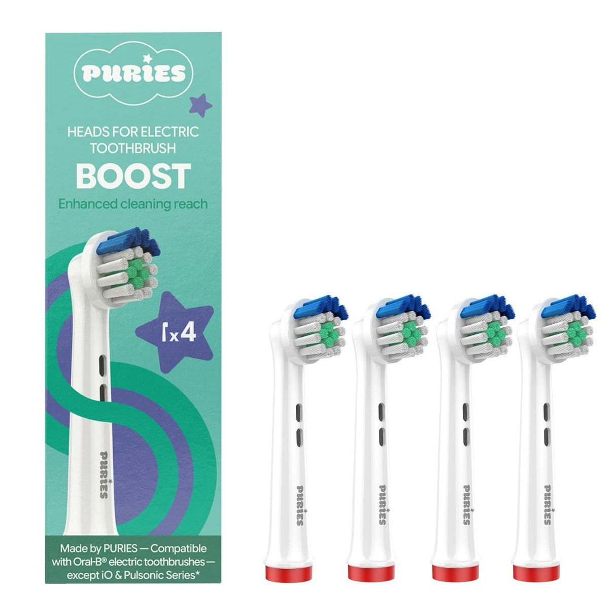 Puries Boost elektrische Zahnbürstenköpfe für Oral-B – 4 Stück