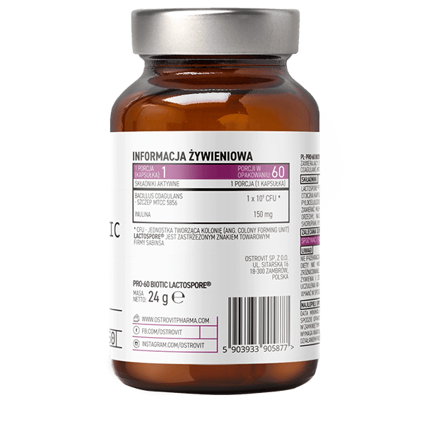OstroVit Pharma PRO-60 BIOTIC LactoSpore, Probiotic with Inulin - 60 Capsules