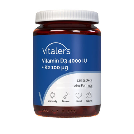 Vitaler's Vitamin D3 4000 IU + K2 MK-7 100 mcg - 120 Tablets