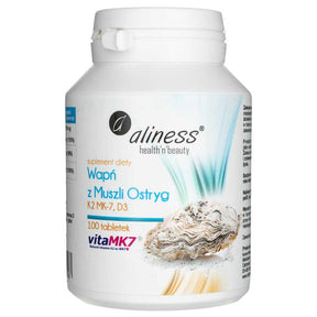 Aliness Calcium from Oyster Shell with Vitamin K2 MK-7 and D3 - 100 Tablets